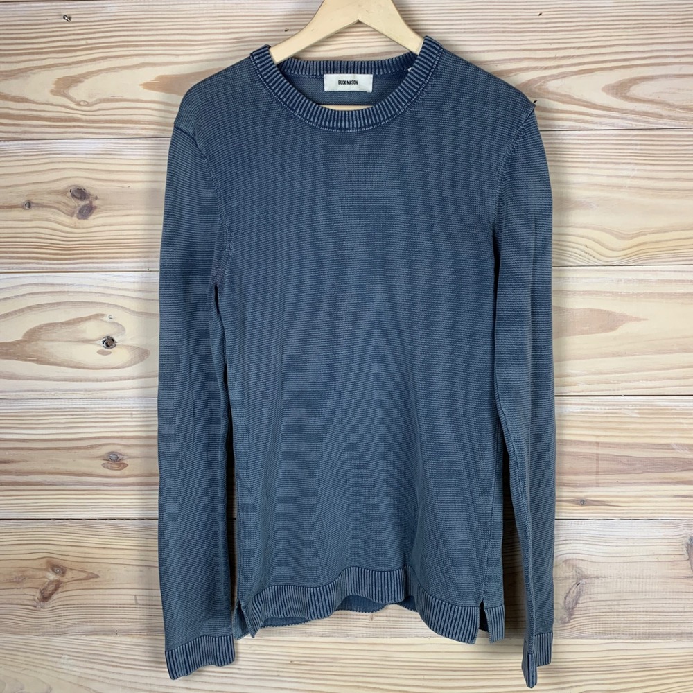Buck Mason Sweater Mens Small Blue Crewneck Cotton Ribbed Knit Long Sleeve Top